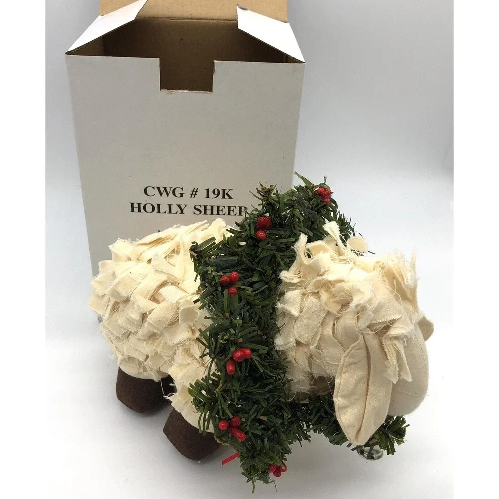 Stuffed Rag Cotton Sheep Lamb Figure Plus Christmas Decor New! + 3 Sheep Friends